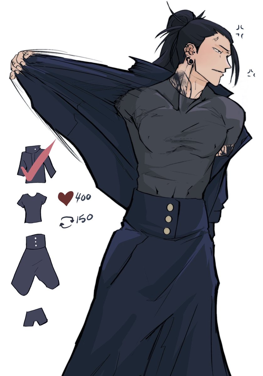 RubyMoon_Art's tweet photo. “Uggggh…. Did Satoru put you up to this?”

Geto sensei seems a little hesitant todo the strip challenge. How about we cheer him on?

400❤️150🔁 to take his shirt off https://t.co/hJPAg6EJE5
