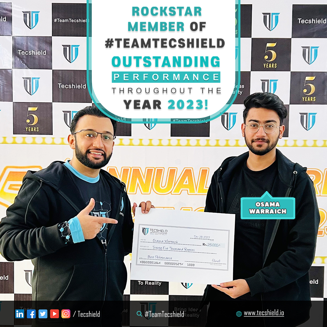 TecshieldO's tweet photo. Let's honor the outstanding contributions and accomplishments of Osama Warraich whose invaluable efforts have significantly elevated the reputation and success of 

#TeamTecshield #Tecshield #TeamTecshield #bestperformance2023 #rockstarmember #awards #effort #gamedevelopment https://t.co/s57Gz7A8Da