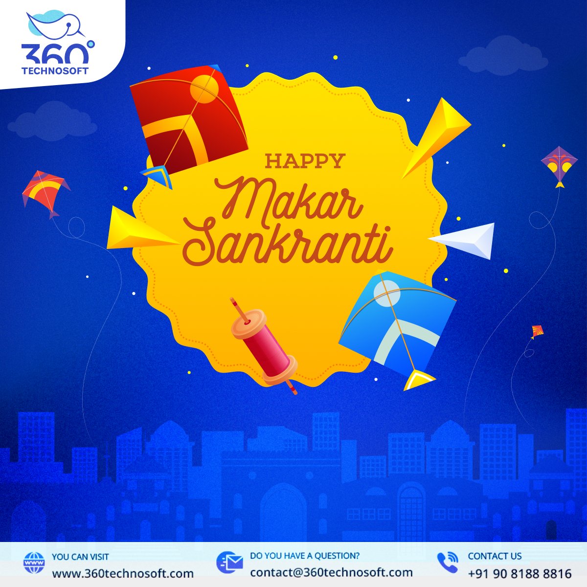 360technosoft's tweet image. Celebrating the vibrant festival of Uttrayan 🪁, where the skies come alive with colorful kites, symbolizing the joyous transition of the sun into the zodiac sign of Capricorn ♑.

#Uttrayan #MakarSankranti