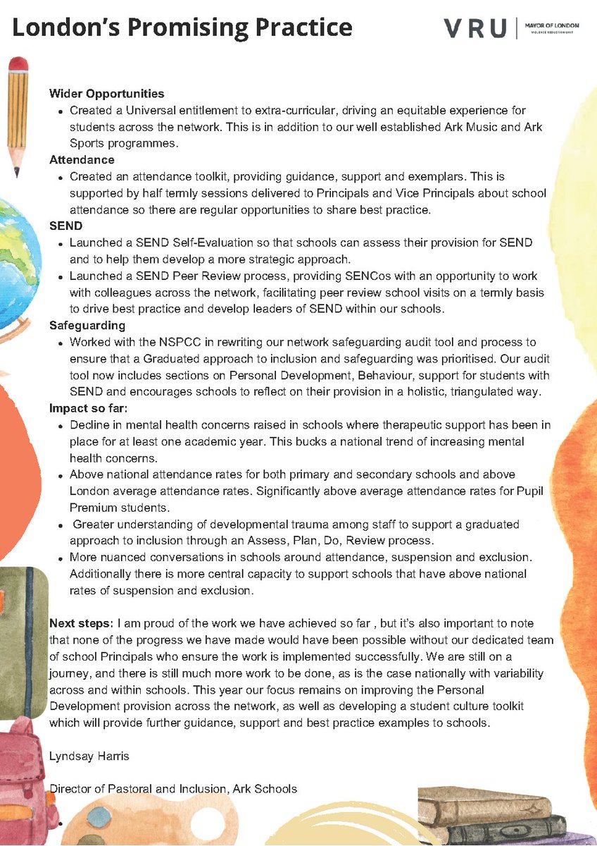 🔦 Today, we're shining a light on #PromisingPractice <a href="/ArkSchools/">Ark Schools & Ventures</a> - a multi-academy trust with a network of schools across London. 

🙌 Find out the steps they have taken to achieve:

⬇️ in mental health concerns 
⬆️ in attendance rates

Follow #LondonsInclusionCharter for more