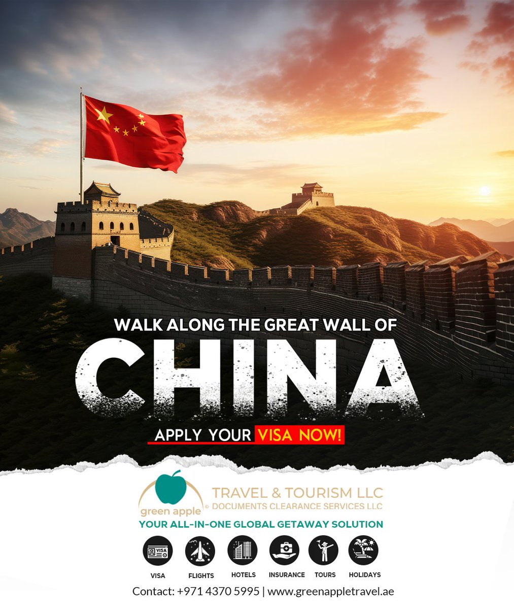 🐲 Embark on a Legendary Journey to the Land of Dragons – Discover China! 🇨🇳
Apply your Visa Now! 
Contact Us: 📞 +971 4370 5995
🌐 greenappletravel.ae
Get ready to create unforgettable memories in a country where every corner tells a story. ChinaVisa #GreatWall #TravelChina
