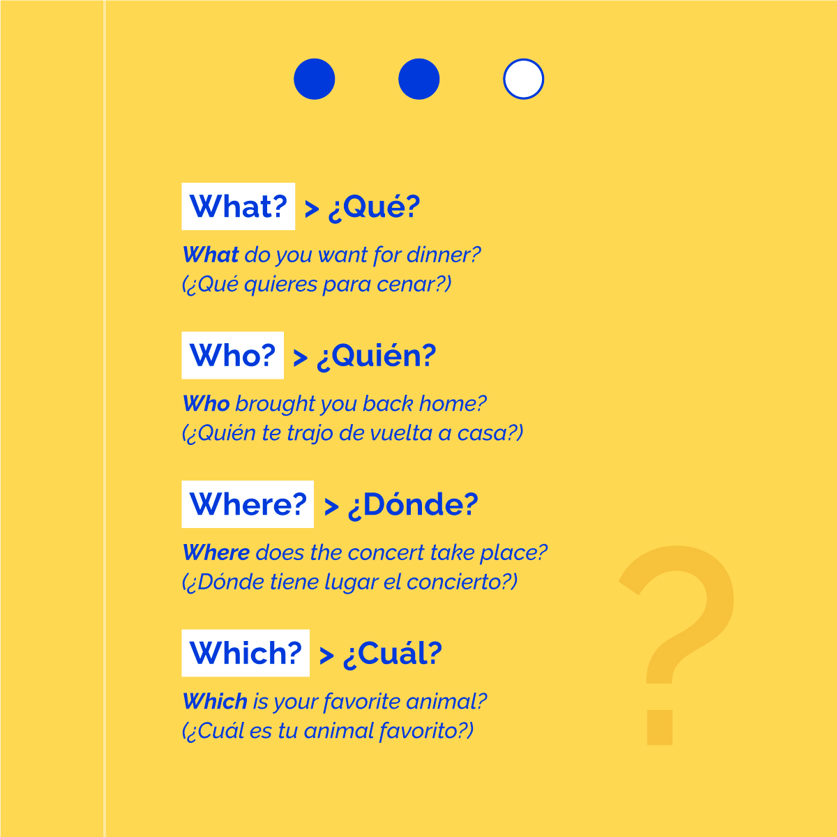 thatsenglish's tweet photo. Las question words son palabras que sirven para introducir una pregunta con respuesta abierta
¿Las conocías? Te leemos 👀
#ThatsEnglish #QuestionWords #Grammar #AprendeInglés https://t.co/RBfosmNqsz