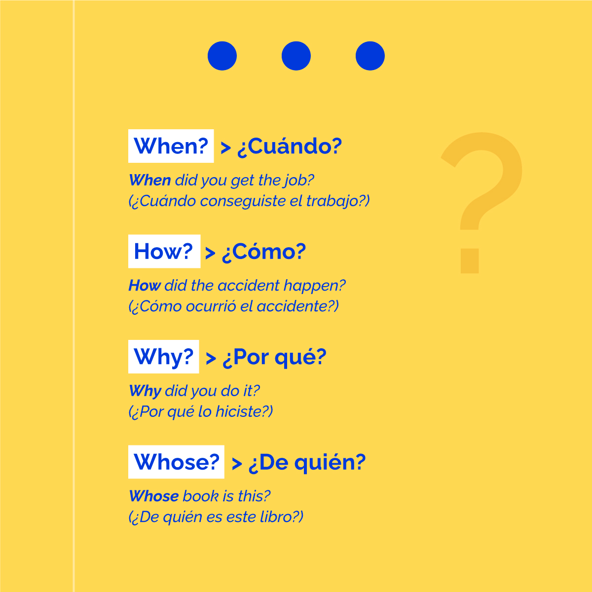 thatsenglish's tweet photo. Las question words son palabras que sirven para introducir una pregunta con respuesta abierta
¿Las conocías? Te leemos 👀
#ThatsEnglish #QuestionWords #Grammar #AprendeInglés https://t.co/RBfosmNqsz