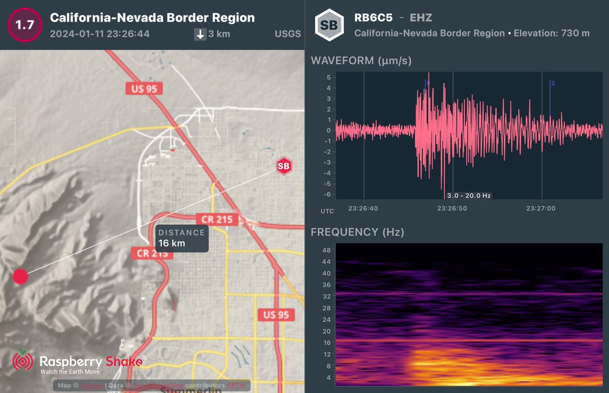 petshopdad's tweet image. Shallow M1.7 earthquake in the Spring Mountains west of Las Vegas recorded on my #RaspberryShake #CitizenScience seismic station. See what&apos;s shaking near you with the @raspishake #ShakeNet mobile app