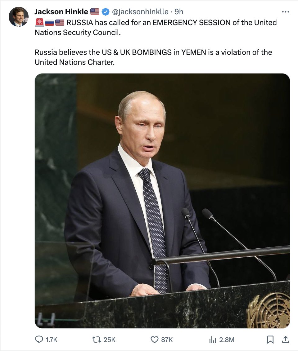 LOL. The dictator who bombs Ukraine every day suddenly has a deep concern for international law. The world is laughing at you Jackson you fucking stooge.