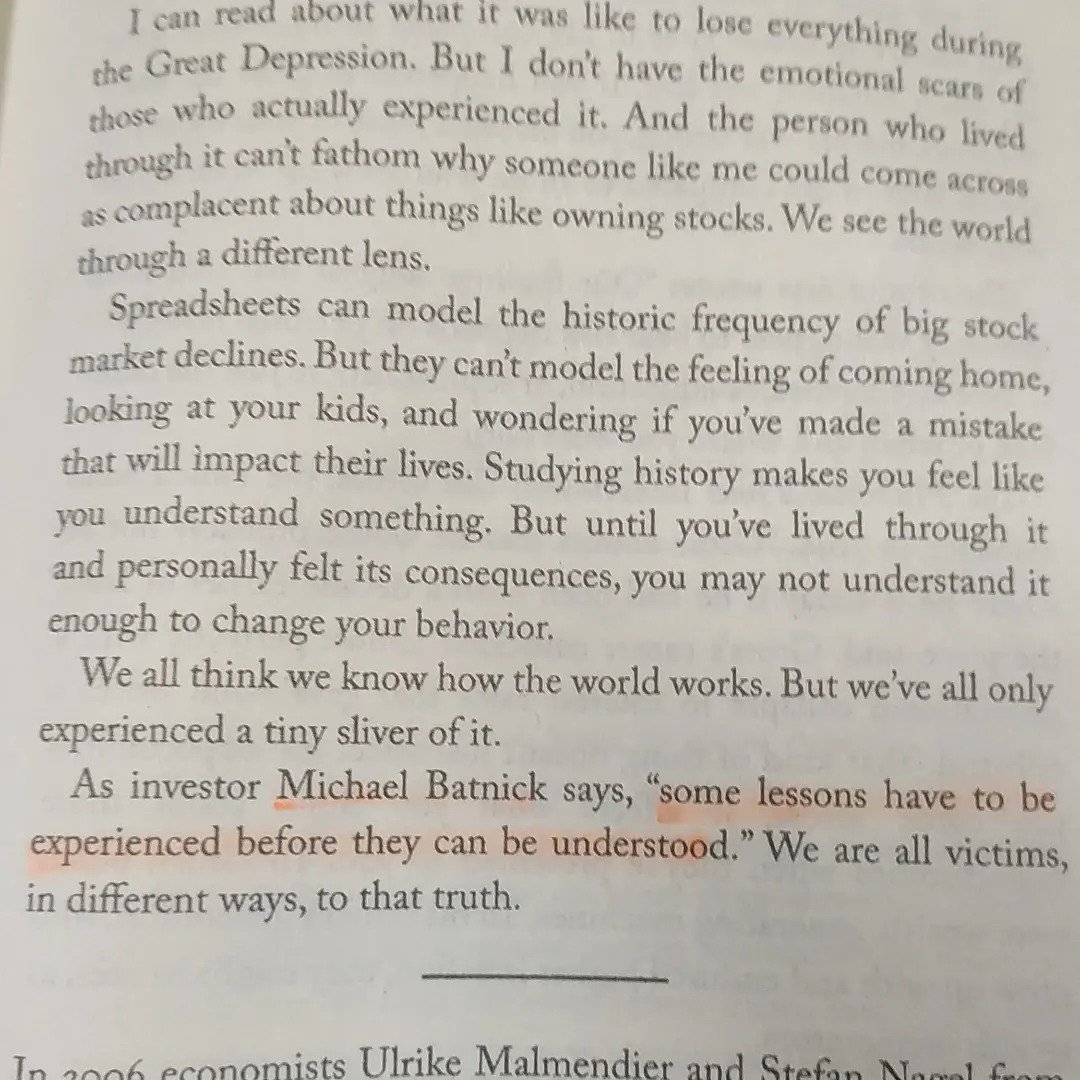 "Some lessons have to be experienced before they can be understood."
                               - Michael Batnick