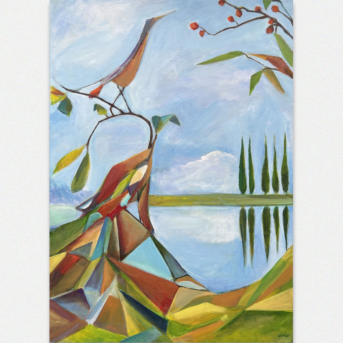TamasErdodi's tweet photo. This piece uniquely connects my favorite subjects: birds, water, and Cubism stylization.  "Graceful Bird" 50x70 cm Acrylic on Canvas by Tamas Erdodi - Available  #BirdArt #Art #AcrylicPainting #CanvasArt #ArtForSale #NatureInspired #StylizedArt #BirdLovers #cubism https://t.co/pVWY0ajT1S