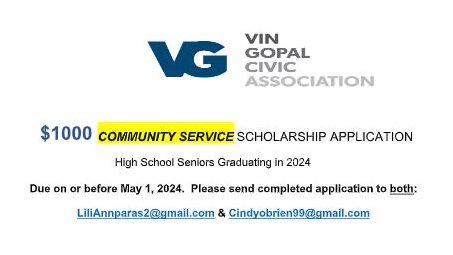 VGCA Community Service Scholarship available to Seniors. $1000 Scholarship for students with exemplary community service and financial need. Due before or on May 1, 2024. Application on Naviance. @MrsDKaszuba @A_DePasquale48 @Nmauroedu