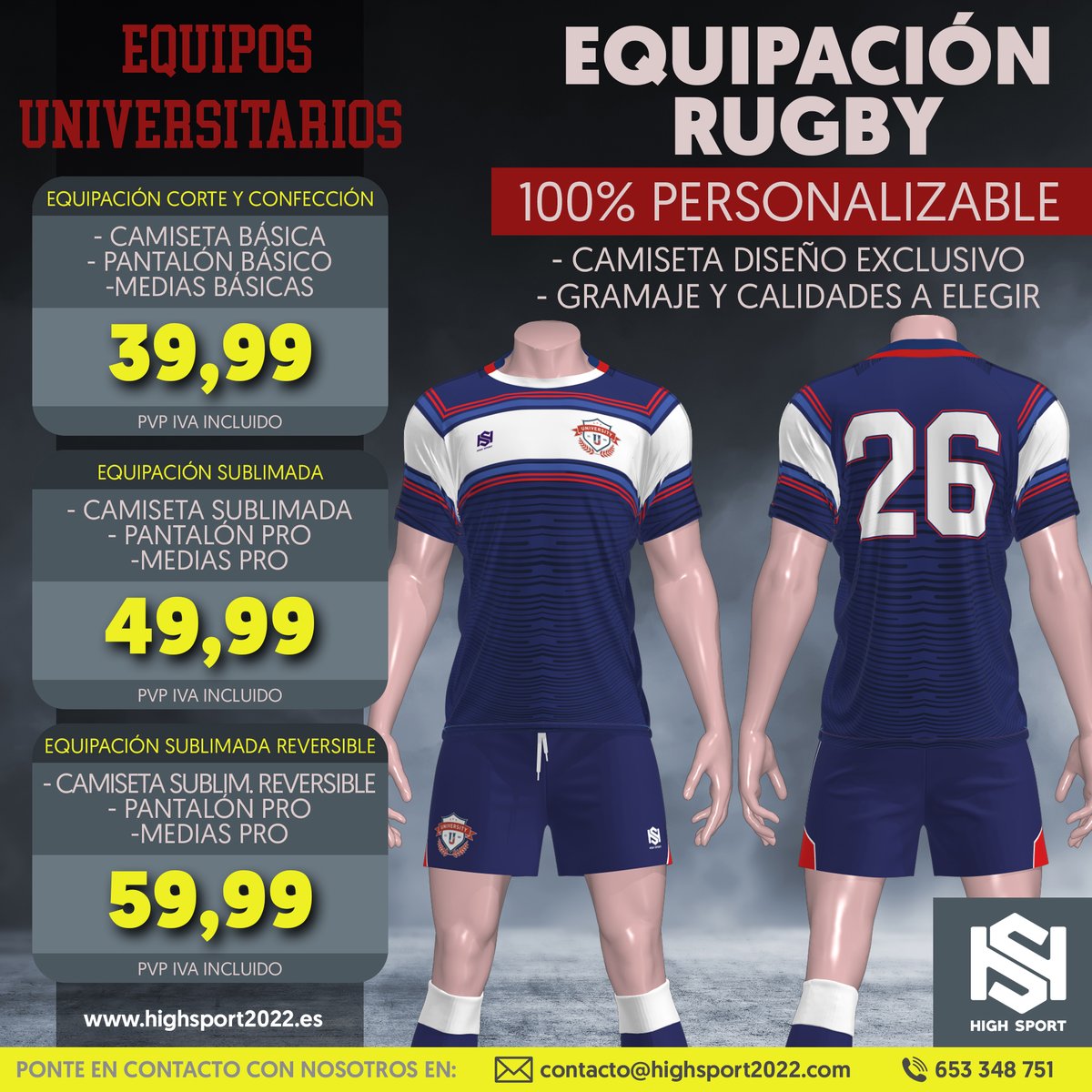 Para Equipos Universitarios y Escuelas  #RUGBY, consigue estas Equipaciones completas con tus colores🔥 y diseño #Original y salta al campo a defender tus colores. Mail o Telefono/Whatsapp par consultar presupuesto e ideas.🏈

#universitario #politecnica #complutense #autonoma