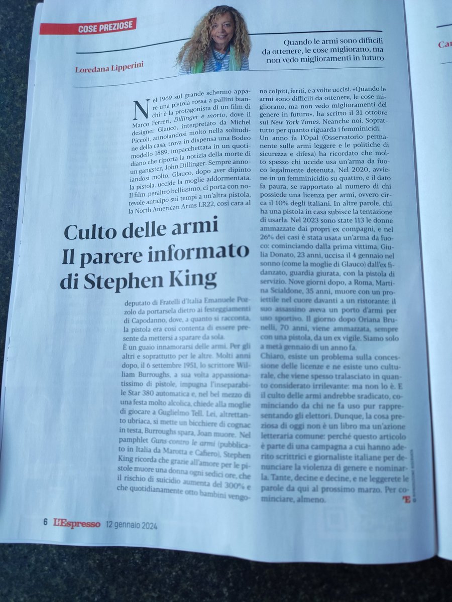 LaLipperini's tweet photo. Su @espressonline di oggi pistole e femminicidi. La cosa preziosa è che questo articolo partecipa a #unite https://t.co/gt5j8bCfTK
