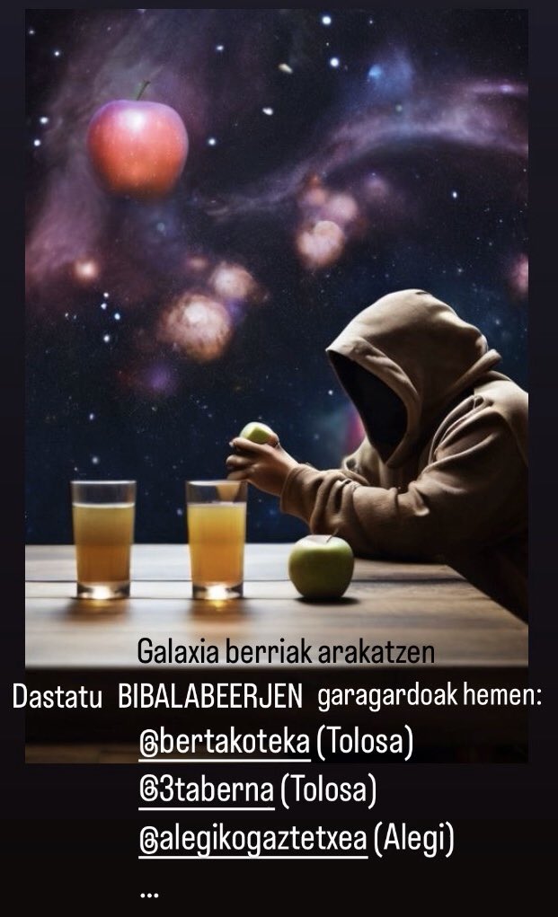 Galaxia berriak arakatzen gabiltz…
Momentuz BIBALABEERJEN garagardoekin hasi gara, etorriko dira edabe gehiago lasaiiiii.
Hemen dasta ditzazkezue: 
Bertakoteka (Tolosa)
3 Taberna (Tolosa)
Alegiko gaztetxea (Alegi)
…… eskatu zure taskan!!!