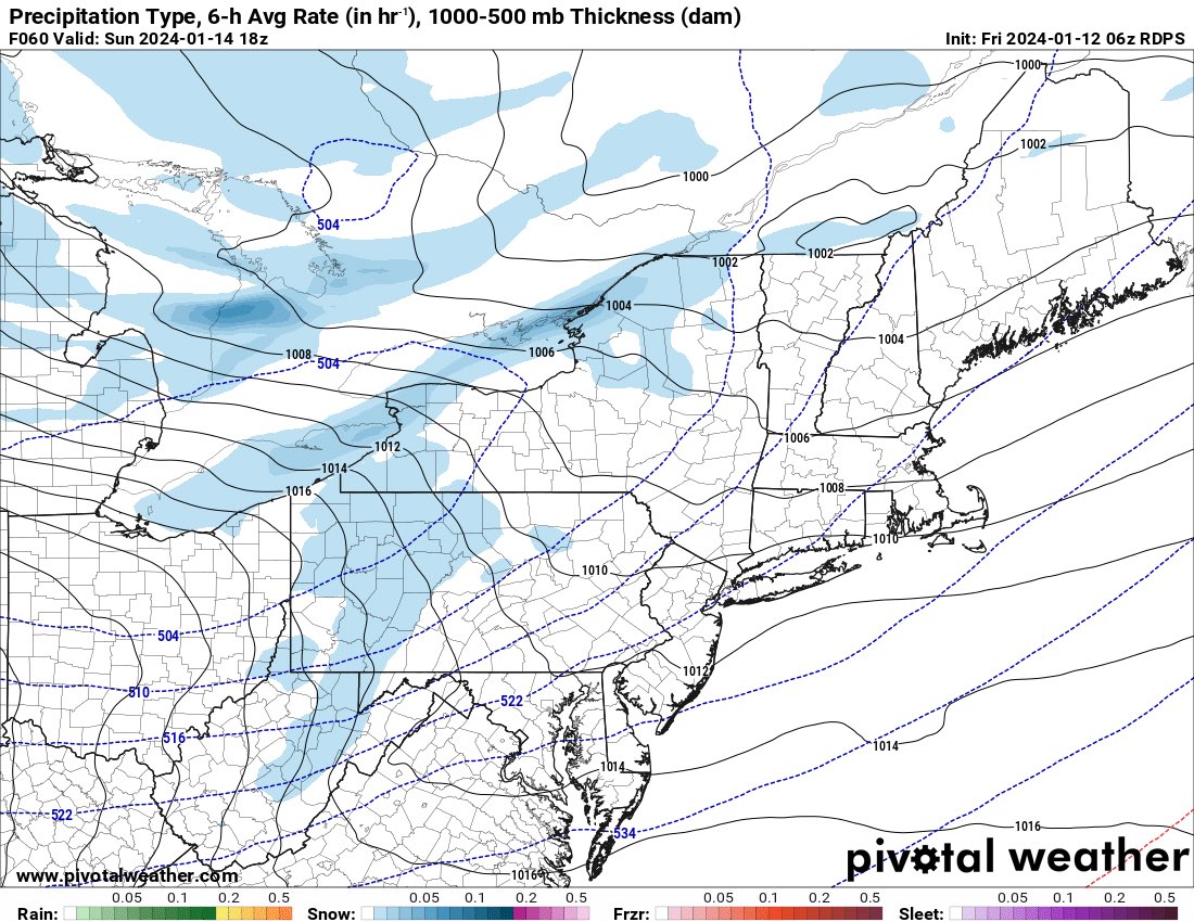 This model shows the lake effect band north of the stadium at 1 pm on Sunday, this would be good news for the Bills game as the heaviest snow would be north for most of the game. The placement of the band is difficult to pinpoint as a subtle change in wind direction can have