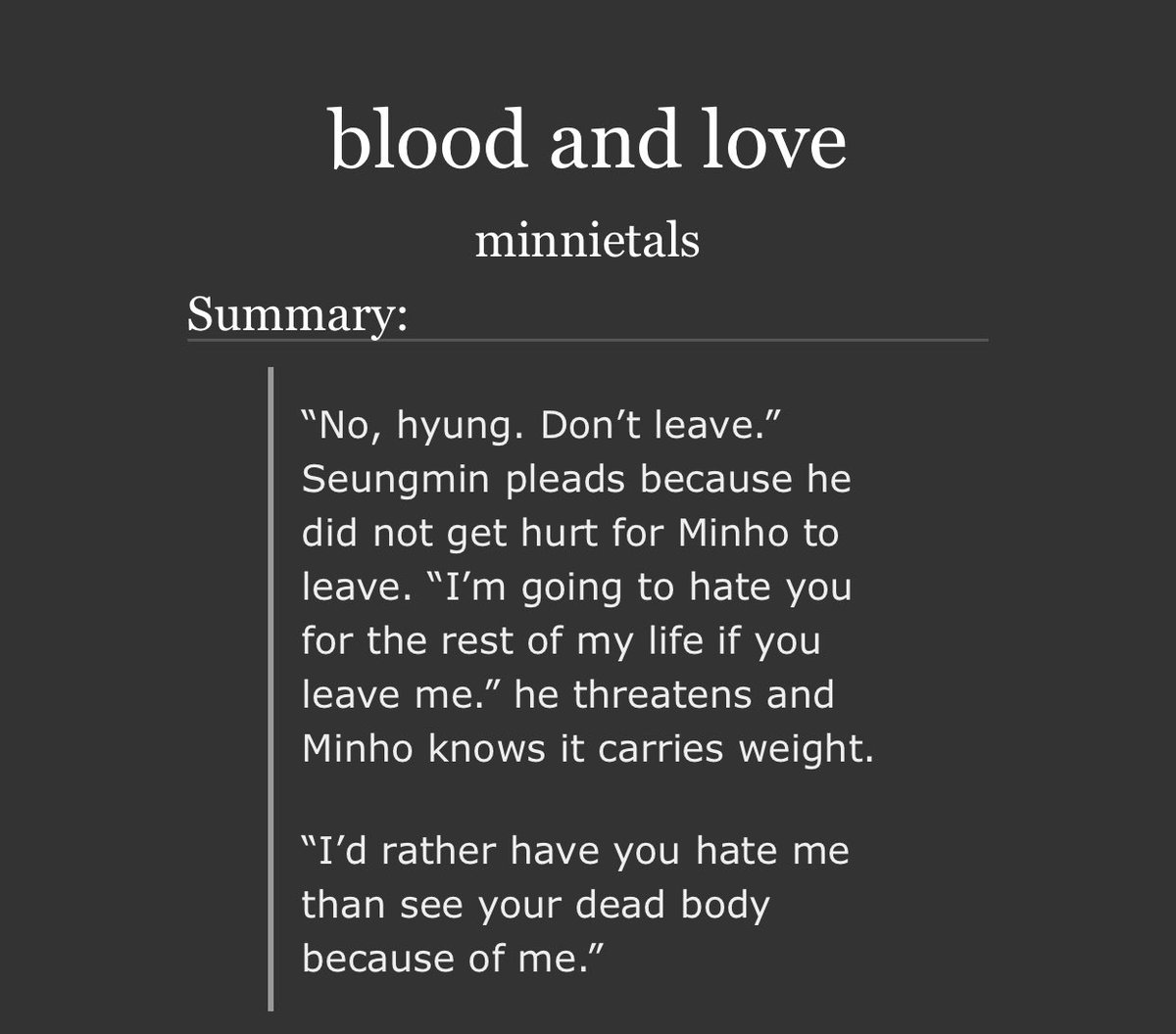 minovxrse's tweet photo. blood and love

💙🐰🐶 2meen
💙 fluff, hurt/comfort
💙 5.3k

link below 🔗 https://t.co/OBv7qxWKKI