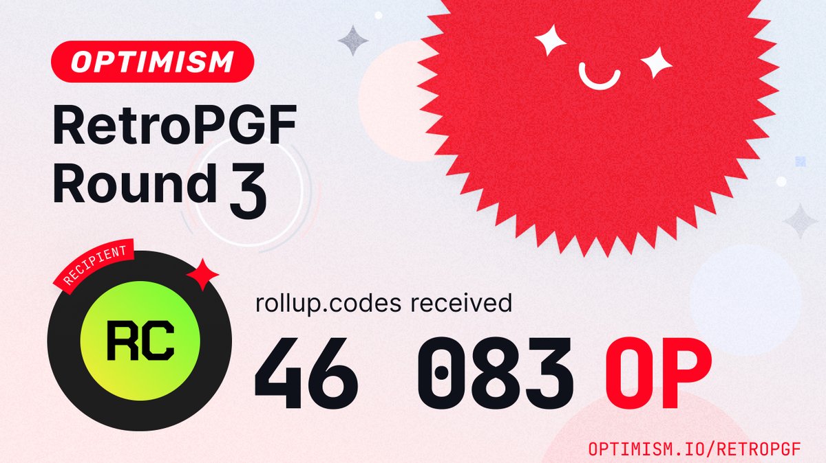 The #RPGF3 results are in and we’re excited to share that rollup.codes is rewarded by the <a href="/Optimism/">Optimism</a> collective with a grant in the Developer Ecosystem category! 🔴✨