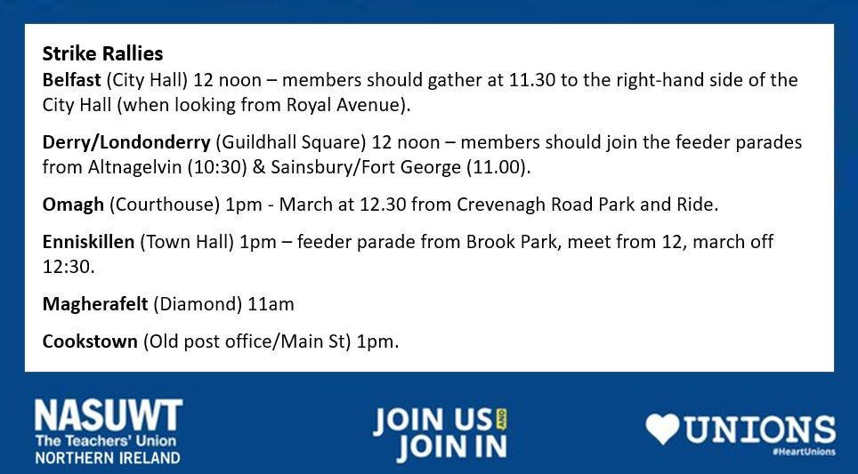 6 Days to Go

NASUWT members will be making their voices hear outside their school and college gates and at the rallies.

Please make every effort to picket and attend a rally.