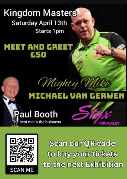 Kingdom Masters Presents
The one and only Mighty Michael Van Gerwen!!
Michael will be coming to Styx Kirkcaldy to perform in a Darts Exhibition on
📷Saturday 13th April
📷 styxkirkcaldy.com/event-tickets