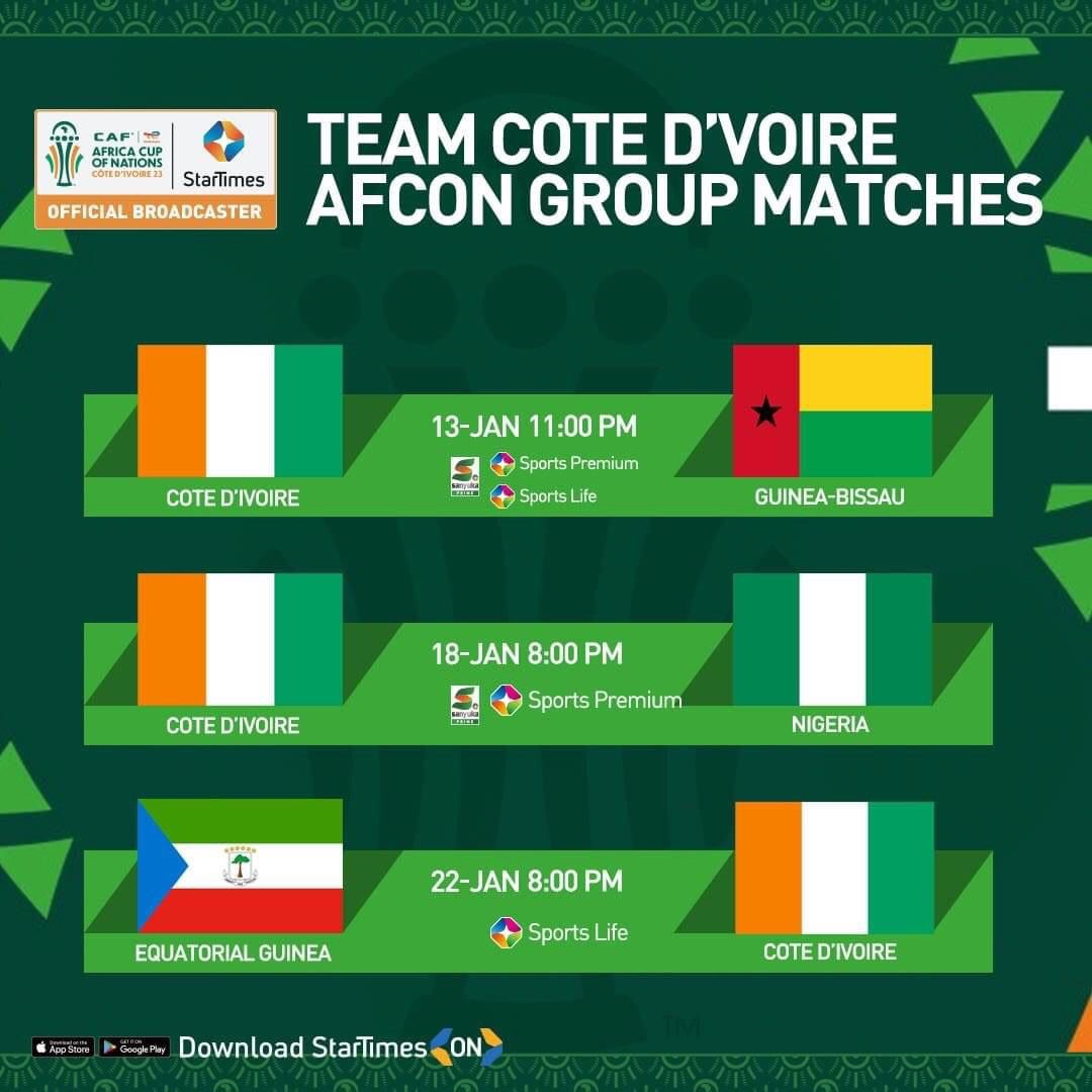 Catch all the games live on StarTimes and watch your designed nation make you win.
#AFCON2023 
#AFCONFfeAbagirina
#AFCONStarTimesEtulina