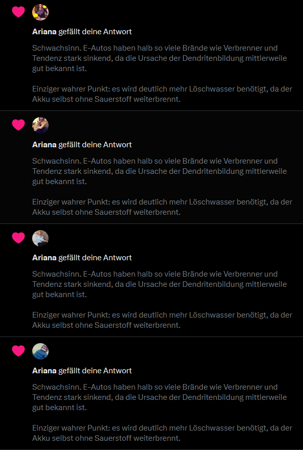 Wie viele rechts-thematische Tweets stammen eigentlich von russischen Bots, bzw. werden von solchen gepusht? Ein Experiment:

Mehrere User schreiben nahezu identischen Stuss --> ich antworte mit Fakten --> seht die Likes, die innerhalb von einer Minute kommen: