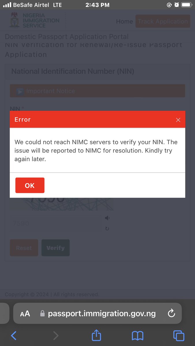 oloyekayode's tweet photo. @nigimmigration This has been the error message I have been receiving for days now what is happening ? https://t.co/IqZlDFI07t