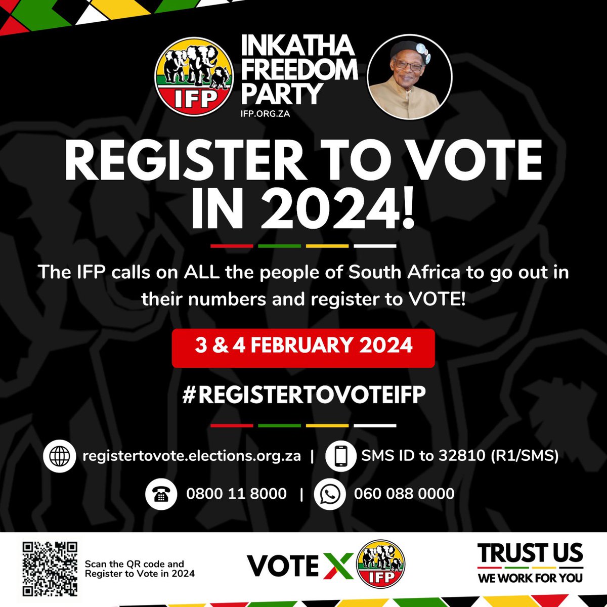 vote_ifp's tweet photo. π³The Independent Electoral Commission (IEC) is giving you another opportunity to register to vote from the 3rd to the 4th of February 2024. Ensure your voice is heard!
#RegisterToVoteIFP #Sethembe #TrustUs. https://t.co/trABCZuUeO