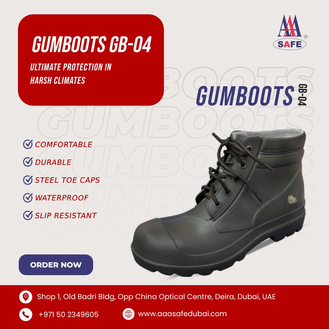 Introducing our AAA Gumboots: 
comfortable, waterproof, Durable, and slip-resistant with steel toe caps! 
Ultimate Protection in Harsh Climates🌧️

Order Now 

#Gumboots #aaasafedubai #Comfortableboots #safetyshoes #safetyboots #durableboots #waterproofshoes #waterproofboots