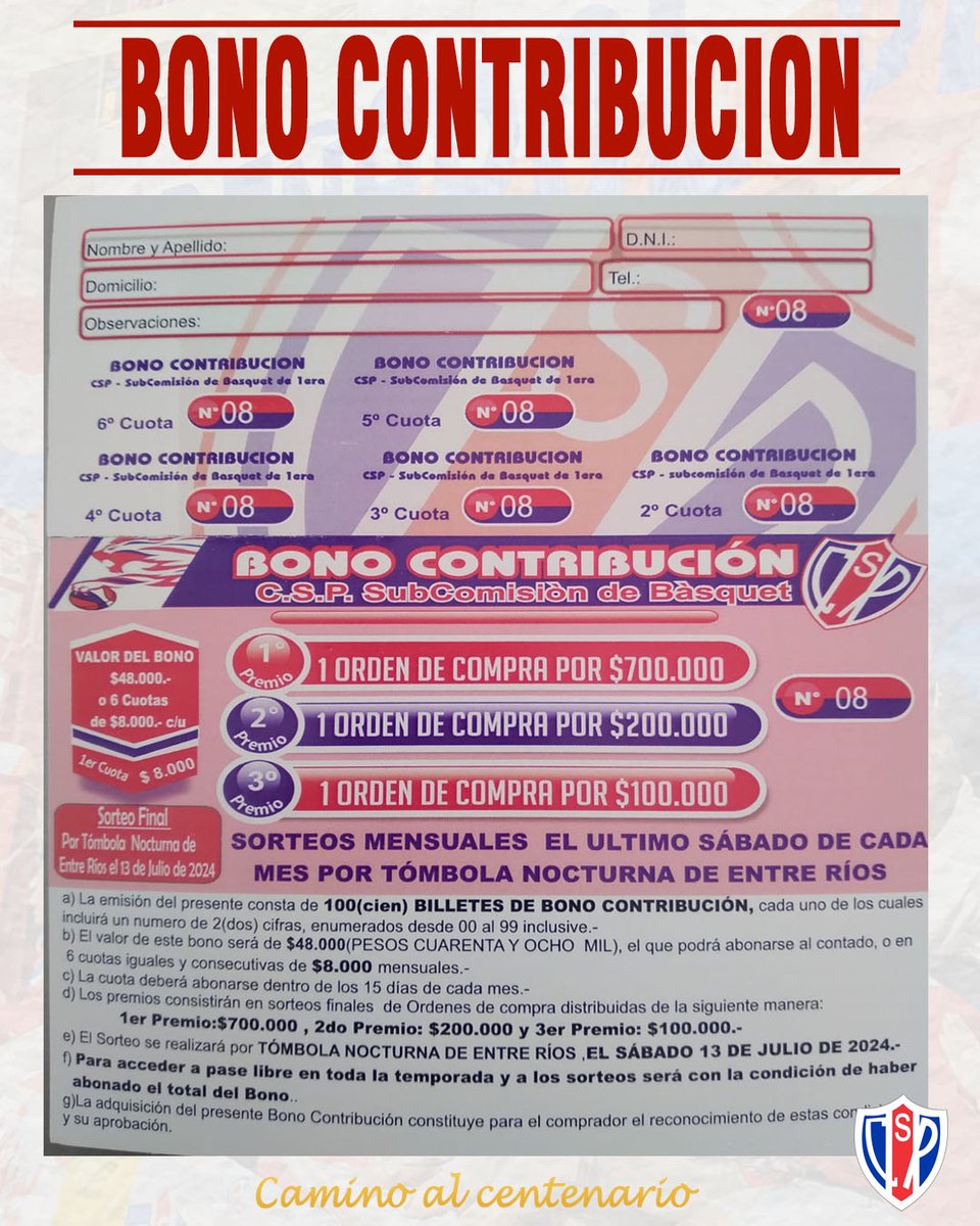 PrensaCSP's tweet photo. •𝗕𝗼𝗻𝗼 𝗰𝗼𝗻𝘁𝗿𝗶𝗯𝘂𝗰𝗶𝗼𝗻🎫
Ya podés adquirir tu bono y participar de los premios

Contactate con los integrantes de la subcomisión de primera de básquet.

#VamosPeña🔴⚪🔵 https://t.co/hqXNOzTjjg