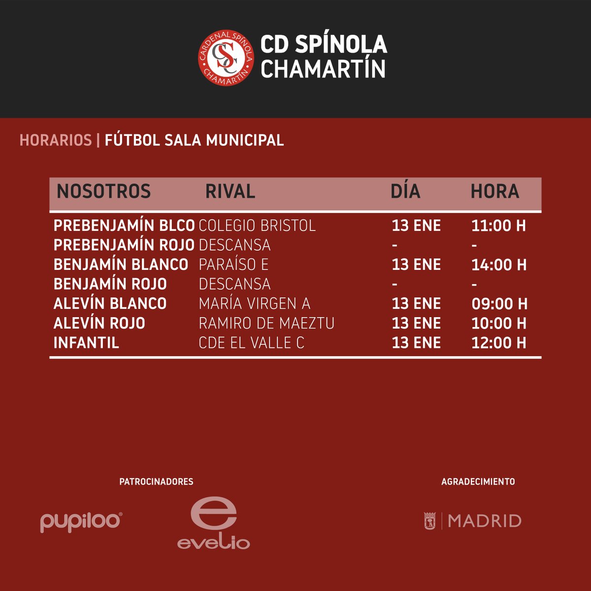 Estos son los horarios de los partidos de este fin de semana.

#cdspínola