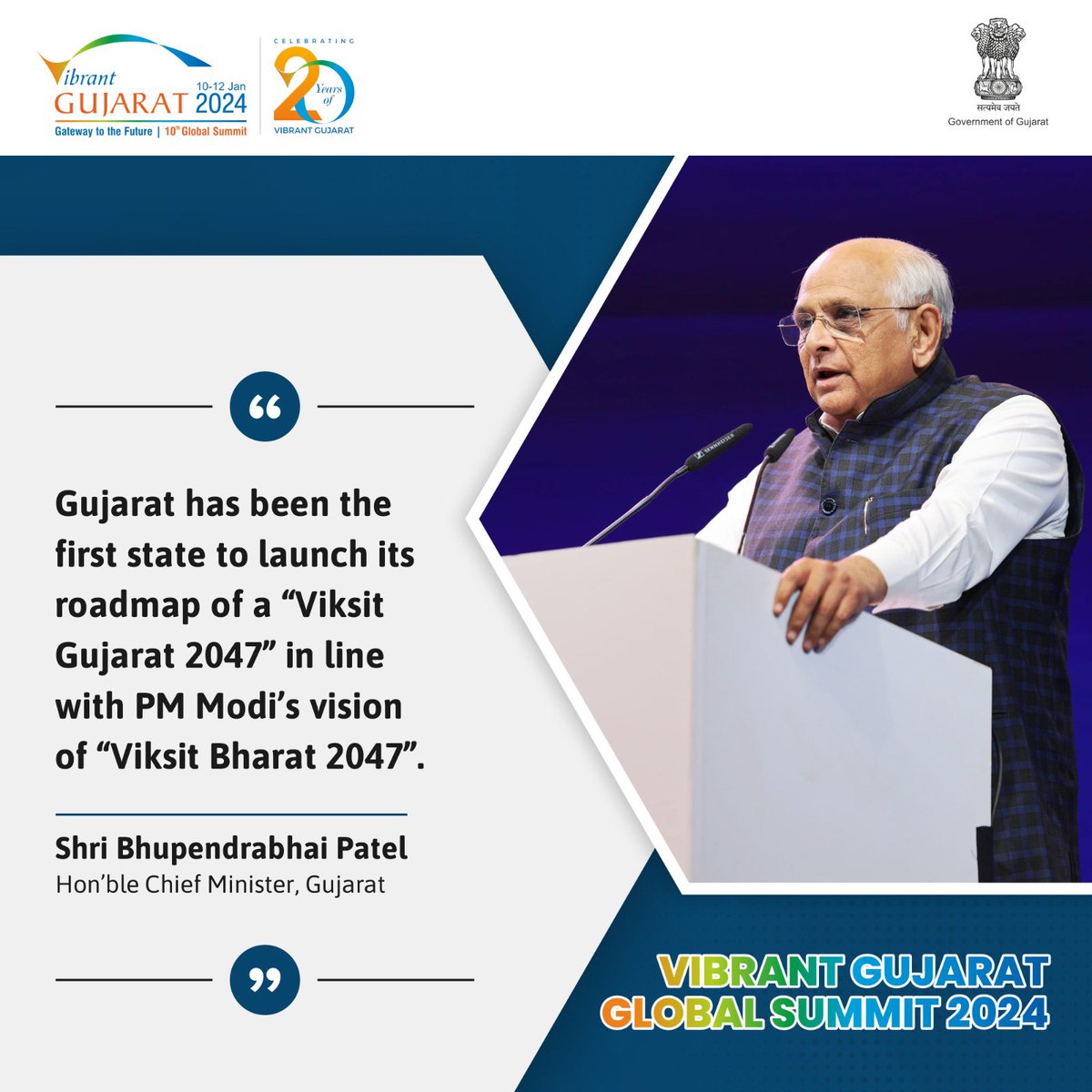 Vibrant Gujarat (@vibrantgujarat) on Twitter photo Honâble CM Shri <a href="/Bhupendrapbjp/">Bhupendra Patel</a> in his address at the Valedictory Session of #VGGS2024 shared that Gujarat has been leading the way by launching its roadmap of a âViksit Gujarat 2047â, aligning with Honâble PM Shri <a href="/narendramodi/">Narendra Modi</a>âs vision of âViksit Bharat 2047.â #VibrantGujarat Honâble CM Shri <a href="/Bhupendrapbjp/">Bhupendra Patel</a> in his address at the Valedictory Session of #VGGS2024 shared that Gujarat has been leading the way by launching its roadmap of a âViksit Gujarat 2047â, aligning with Honâble PM Shri <a href="/narendramodi/">Narendra Modi</a>âs vision of âViksit Bharat 2047.â #VibrantGujarat