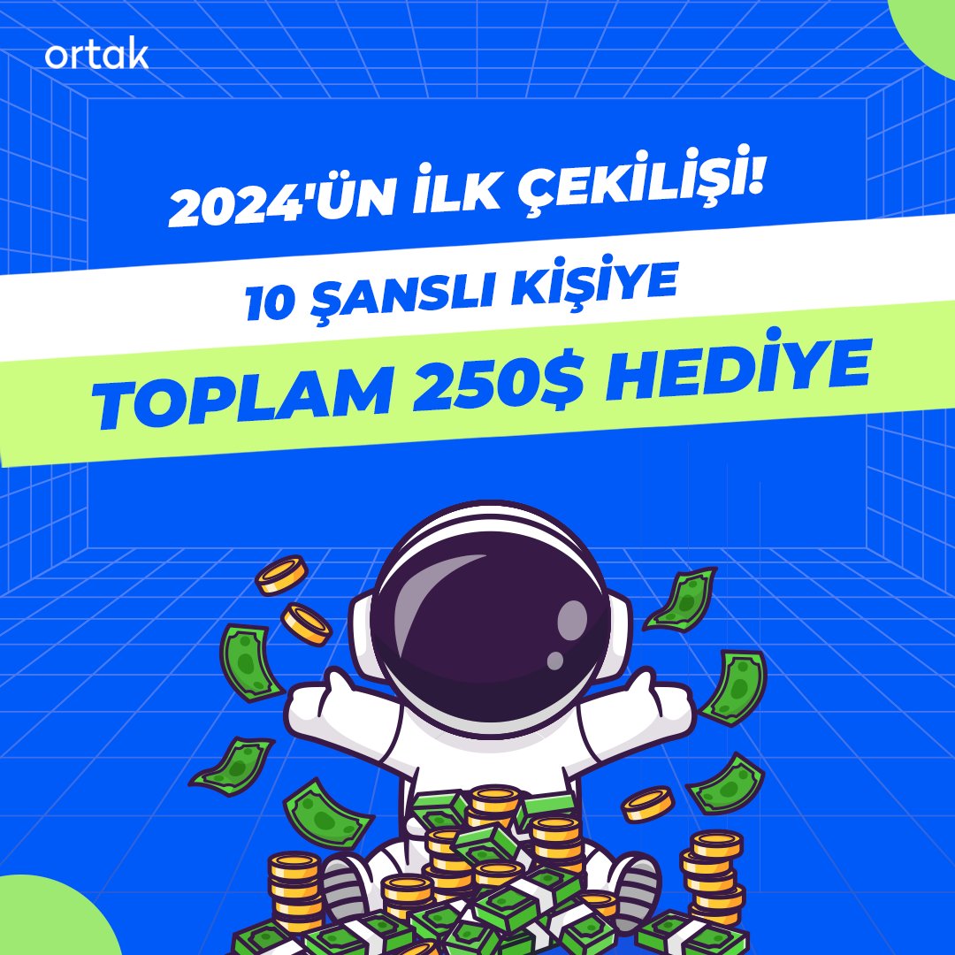 2024 hoş geldi, ortak çekilişleri geri geldi! 🤩🎁

Ödülünü sizin seçtiğiniz çekilişimizle bu sefer 10 kişiye toplamda 250$ hediye ediyoruz! 🥳 Üstelik bu çekilişe katılmak çok kolay. 👇🏻👇🏻👇🏻

Katılım şartları:
⭐️ <a href="/ortakapp_com/">ortak</a>’u takip et.
♻️ Bu tweeti RT yap.
👫 2 arkadaşını