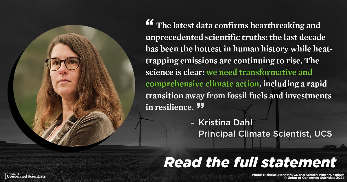 Global scientific agencies confirm that 2023 was the hottest year on record for the world by a wide margin. These statistics reflect a long-term trend: the last 10 years have been the 10 hottest on record. UCS statement: act.ucsusa.org/423EpeH