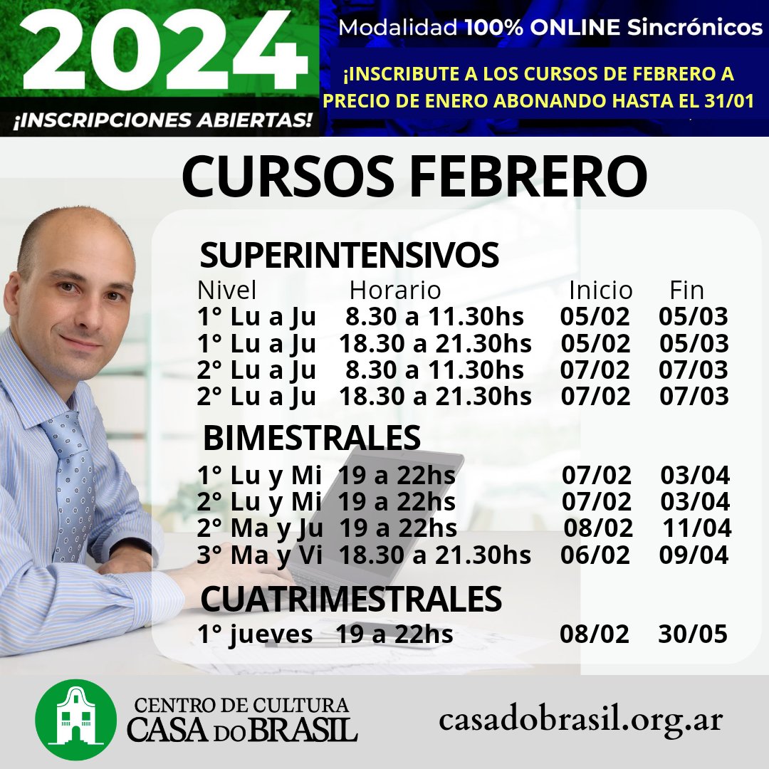 CasaDoBrasilAR's tweet photo. Para más información e inscripciones comunicate  por  📱Wpp (+54911) 36316027 📱Whatsapp (+54911) 3267-2169. Ahora en verano únicamente de 13 a 20hs hasta 22/01.  🌎 https://t.co/jB31EeKxPO   Te esperamos! #cursosonline #portugues #idiomas https://t.co/yknOu1jaMc