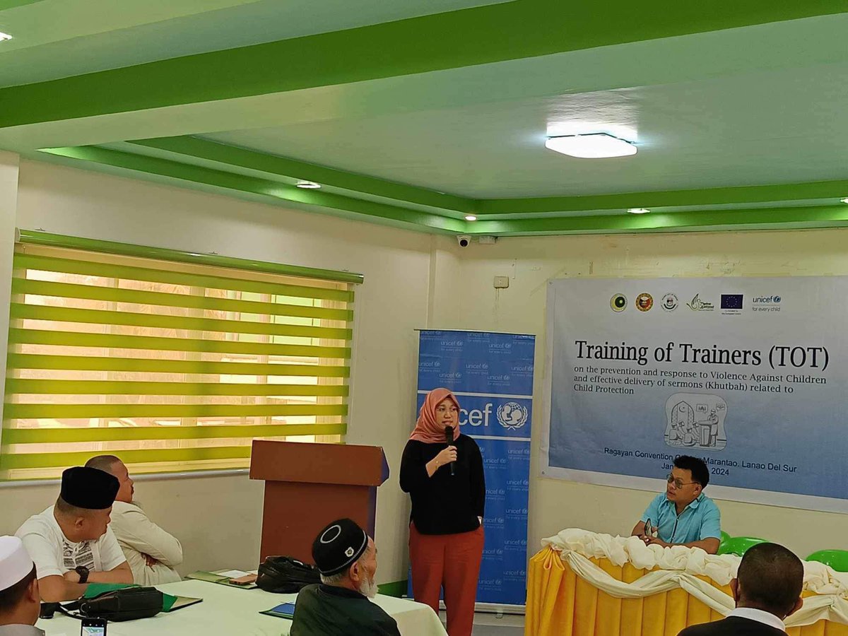 RohDatumanong's tweet photo. Participated by 35 Muslim Religious Leaders in Lanao Del Sur. UNICEF and Tiyakap Kalilintad Inc. with funding support from European Union completed a 3-day Training of Trainers on the Prevention and Response to Violence Against Children and effective delivery of CP Sermons. https://t.co/7sEJtdzNbU