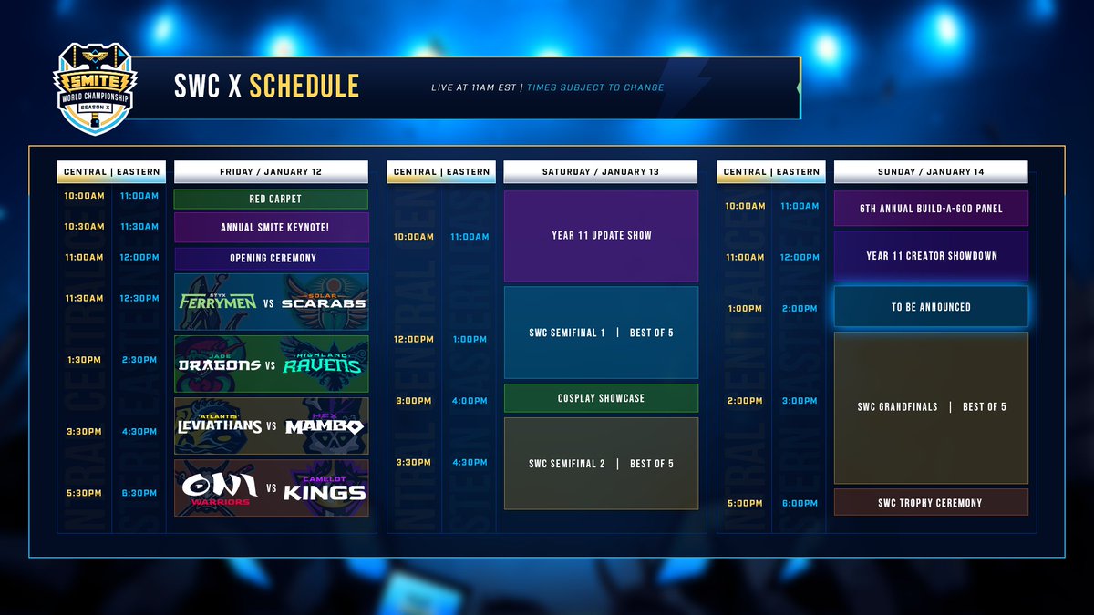 TODAY
IS
THE
DAY
!!!!!!!!!!!!!!!!!!!!!!!!!!!

Smite World Championship Season X kicks off at 11:00AM ET. If you're not here in person, you can still join us live on Twitch! twitch.tv/smitegame #SWCX #SWC #SMITE