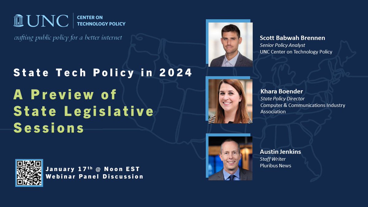 Join us January 17th as we discuss the outlook for tech policy in state legislative sessions for 2024. Register for the event at unc.zoom.us/webinar/regist…