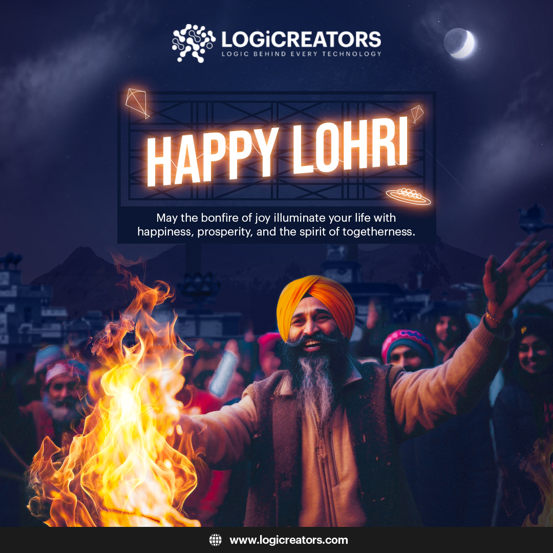 As the bonfire of Lohri lights up the sky, may your path be illuminated with success and prosperity. 🔥 Logicreators Wishing You a Vibrant and Joyful Lohri! 🔥

#LohriWishes #Logicreators #CelebrationVibes