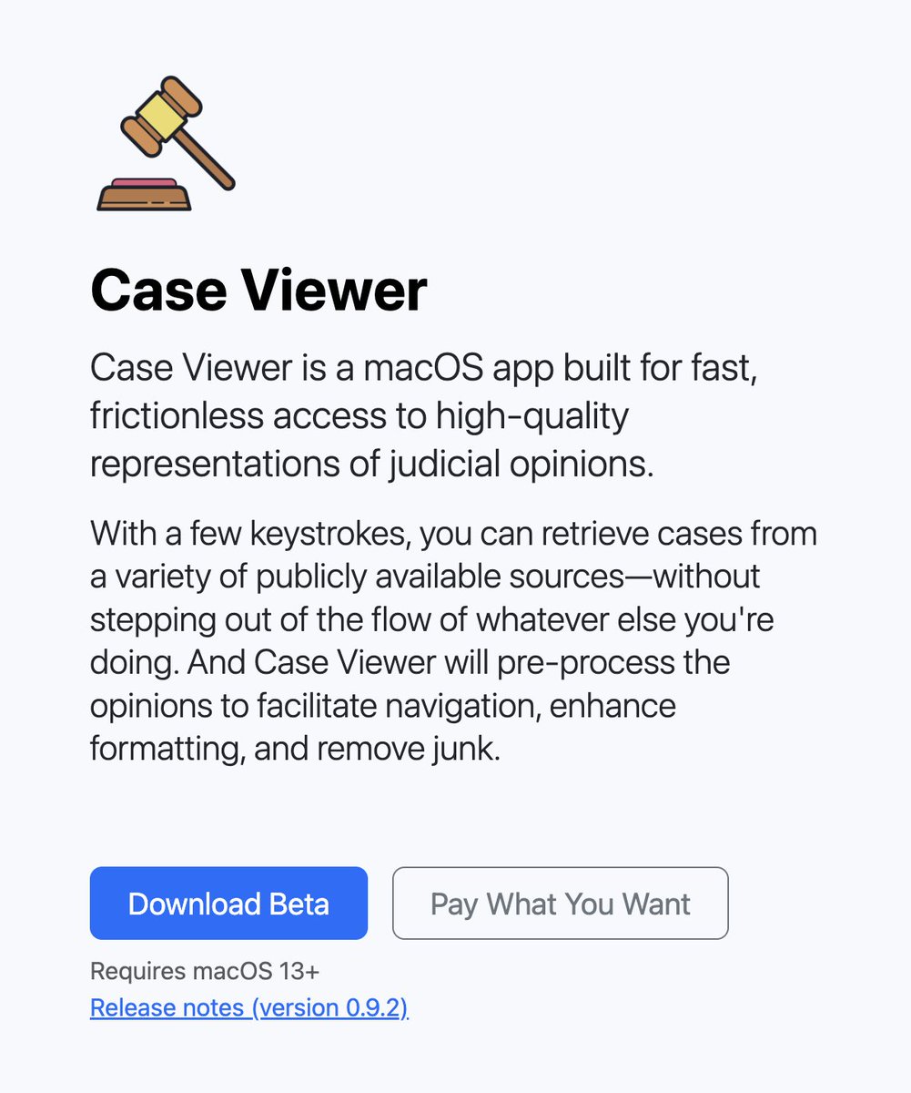 A student I didn't know stopped me outside daycare this morning to say they use & love @CaseViewerApp. Somehow that never happens with my articles! If you're a law student/prof getting ready for the semester (and you use a Mac), check it out! @Harvard_Law caseviewer.app