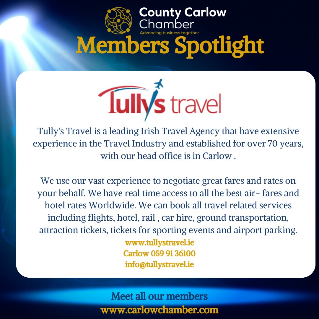 Nothing beats the January Blues like a holiday to look forward to. Check out this weeks spotlight member Tullys Travel and see how they can brighten up your day! tullystravel.ie