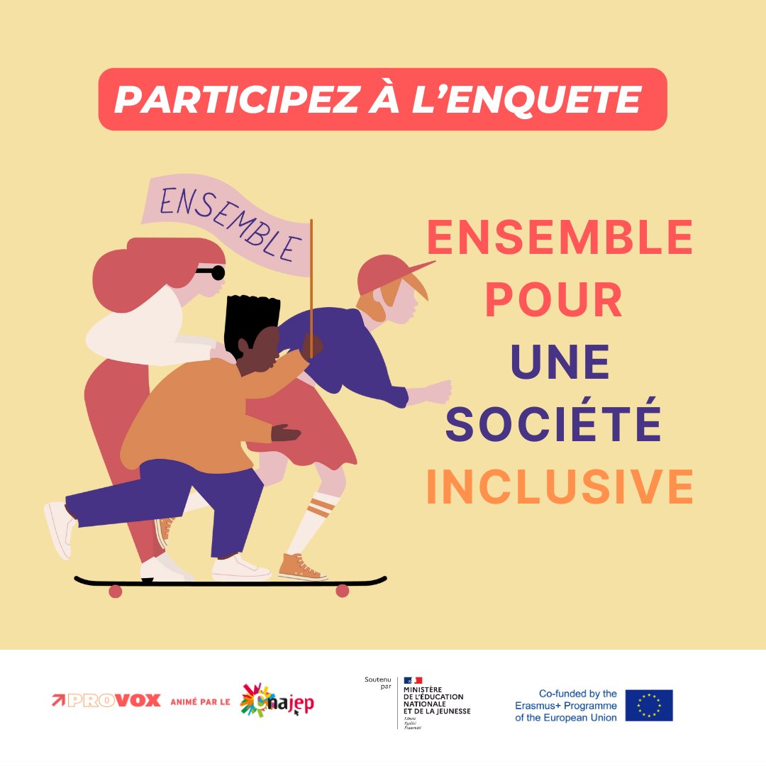 Tu as entre 13 et 30 ans ? Prends 5 minutes pour répondre au sondage <a href="/ProvoxJeunesse/">Provox</a> et partage ce post à tes amis, tu contribueras ainsi à rendre notre société plus inclusive !

👉 provox.typeform.com/sondage
 #Provox