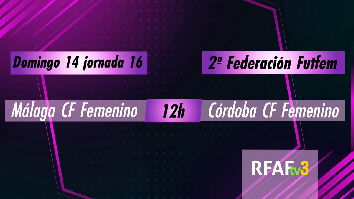 RFAF's tweet photo. Atención‼️ PAR-TI-DA-ZO
@MalagaCFemenino 🆚 @CordobaFemenino
EN DIRECTO Y EN EXCLUSIVA 🕵️@RFAF_tv
📺Canal 3⃣
🗓️ Domingo, 14⏰12:00 horas

Descarga gratis la app #RFAFtv
▶️https://t.co/AFvN7BwMIl https://t.co/BzoLtaVNP2
