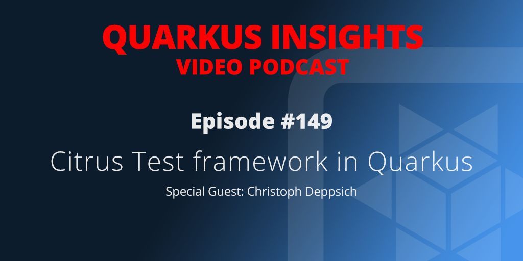 Join us next Monday at 9am EST for Quarkus Insights Ep. 149 as Christoph Deppsich <a href="/freaky_styley/">Christoph Deppisch</a> joins us to discuss the Citrus Testing framework and how it can help to verify Quarkus applications in an automated integration test.

buff.ly/3LZiEoV

#java #quarkusinsights