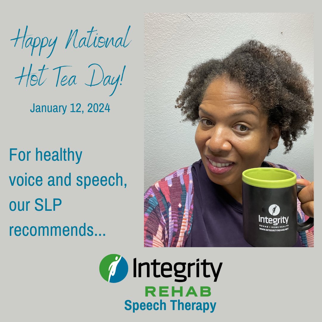 It's Hot Tea Day! For healthy voice and speech, our SLP Kim Mitchell suggests
•Drink plenty of water
•Minimize caffeine and alcohol
•Try decaf, herbal, organic tea

To learn how Speech Therapy can help you find your voice, call or visit us online at  ow.ly/2sZp50Qpgcw