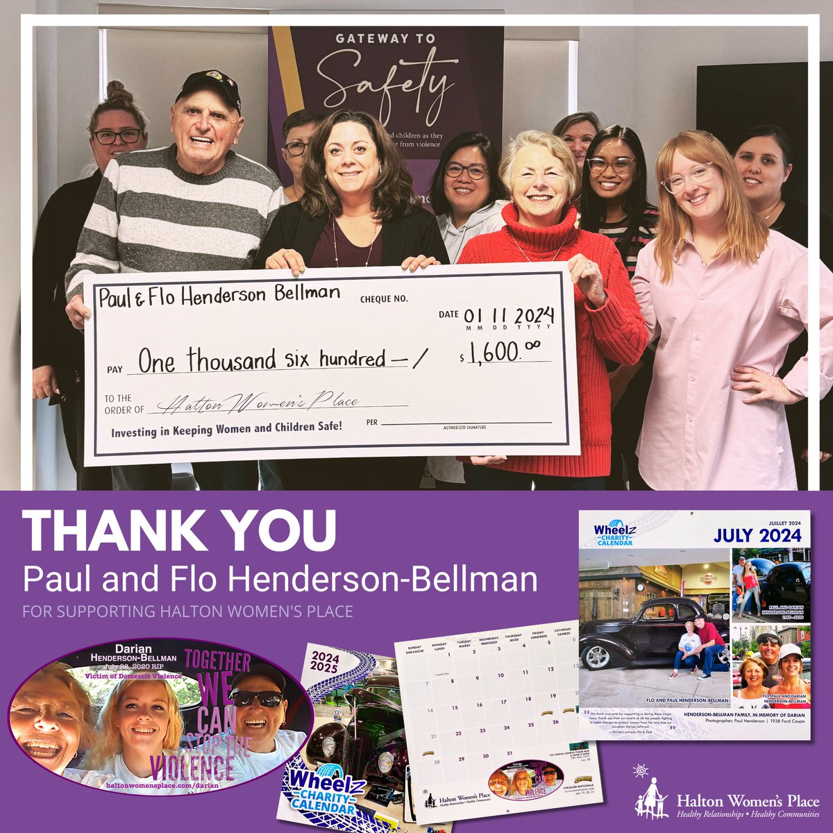 HaltonWomensPl's tweet photo. In memory of their late daughter, Darian (lost to domestic violence in 2020), Paul &amp; Flo Henderson-Bellman advocate against woman abuse. Marking Darian's 29th birthday today, they joined the '24 Wheelz Charity Calendar raising $1600 for HWP. They are grateful to all contributors! https://t.co/bPwoPSXHjJ