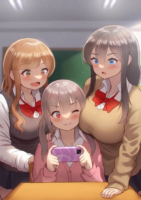 流行りのスマホゲームに注目する3人…いや2人?