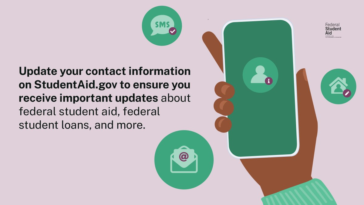 Be in the know with official communications from us. ​ To sign up for text notifications, log in to StudentAid.gov/fsa-id/sign-in, go to 'Settings,' then select “Communication Preferences” to update your contact information, sign up for text message notifications, and more!