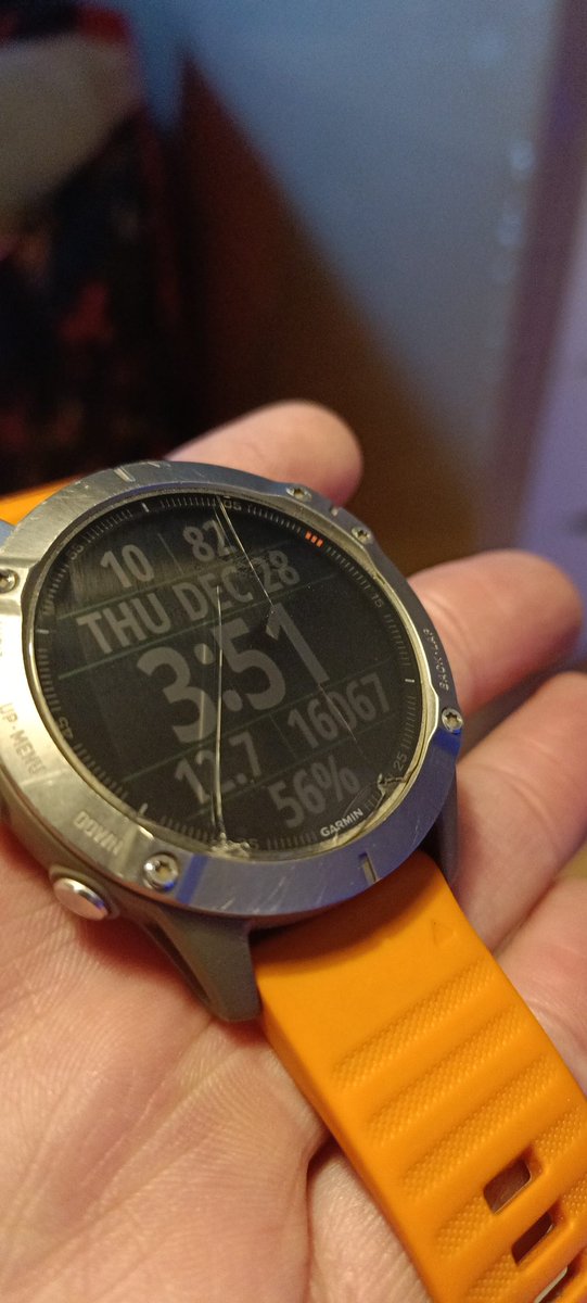knightsaround's tweet photo. @Garmin @GarminUK 
For anyone that has a fenix series sapphire glass I'm shattered and basically after costing and solid ammount @Garmin are saying €200 for repair 
Sure we will class the watch a military toughness
Never again will I buy one https://t.co/zgKXNEoXn8