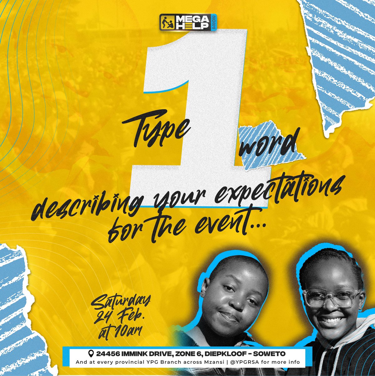 vygsa_official's tweet photo. How excited are you for the upcoming YPG event? 🤩 Let us hear it in 1 word 😁🚀

#mentalhealth #sa #megahelp #ypg #ypgrsa #tiktok #trending #employment #southafrica #challenge #pretoria #varsity #school #event #countdown #trends #megadance #amapiano #hiphop #TTT #TimeToTakeoff https://t.co/SSO5LRZhv3