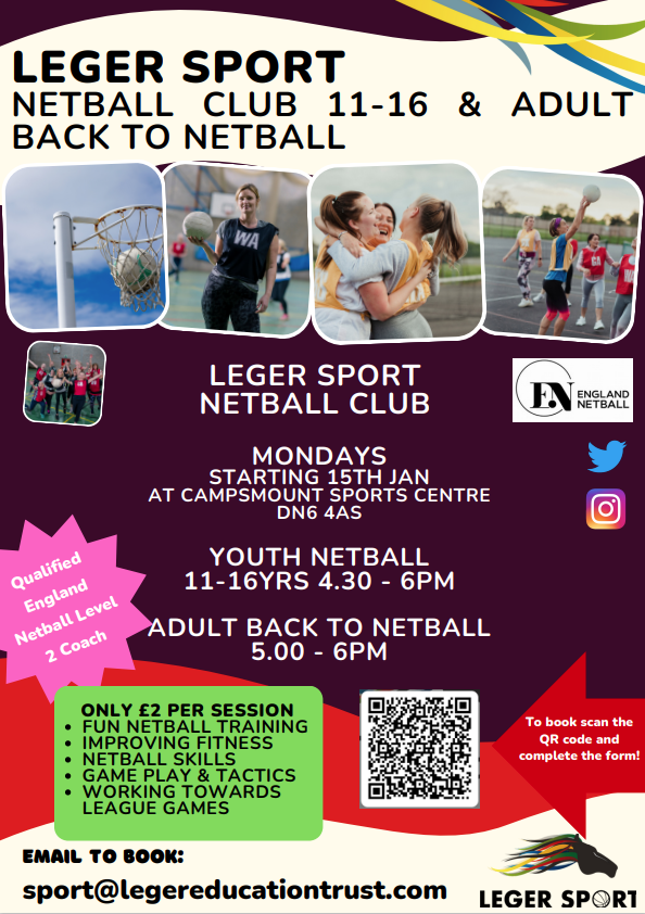HelloRidgewood's tweet photo. Leger Sport netball clubs start on Monday 15 January, please see below for further details and to book a place! https://t.co/6NCdtKfRhG