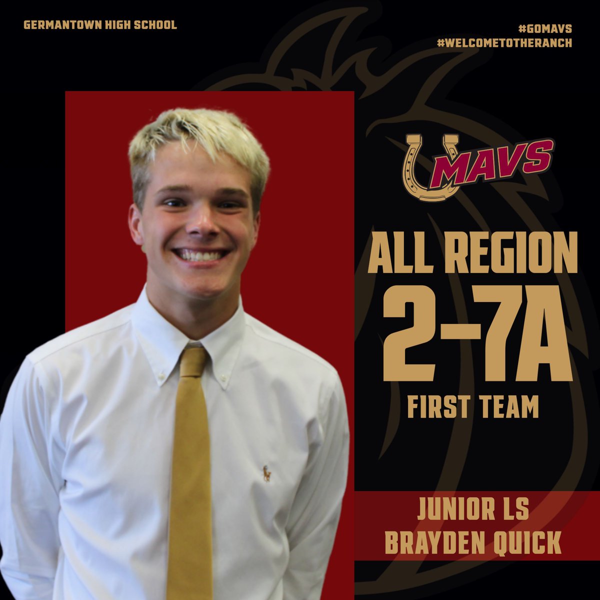 GHSMavericks's tweet photo. Congratulations to Brayden Quick for being selected to First Team All Region 2-7A (Football)! We are proud of you! 
#gomavs #welcometotheranch https://t.co/ChvomlHxKl