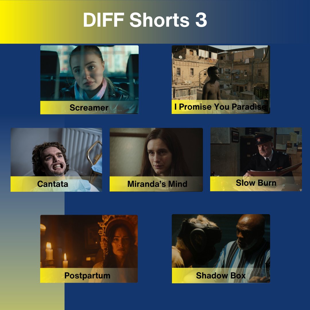 First up it's the DIFF Shorts! ​🎞️

Selected from 756 submissions from 16 countries stretching from Japan in the east to the USA in the west, &amp; from the northernmost reaches of Norway to the southernmost point in Uruguay​ 🌎

​🔗Tickets Available Here! diff.ticketsolve.com/ticketbooth/ev…
