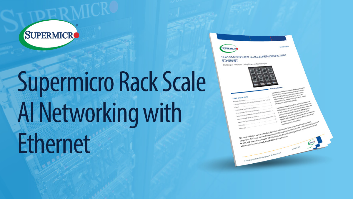 Supermicro's tweet photo. 🔎Building AI networking using Ethernet technologies. Read this article to discover more about AI networking alternatives.
🔗Read now: https://t.co/BHIIMg75Ph
#Supermicro #RackScale #AI #Training https://t.co/tTjT1kFVND